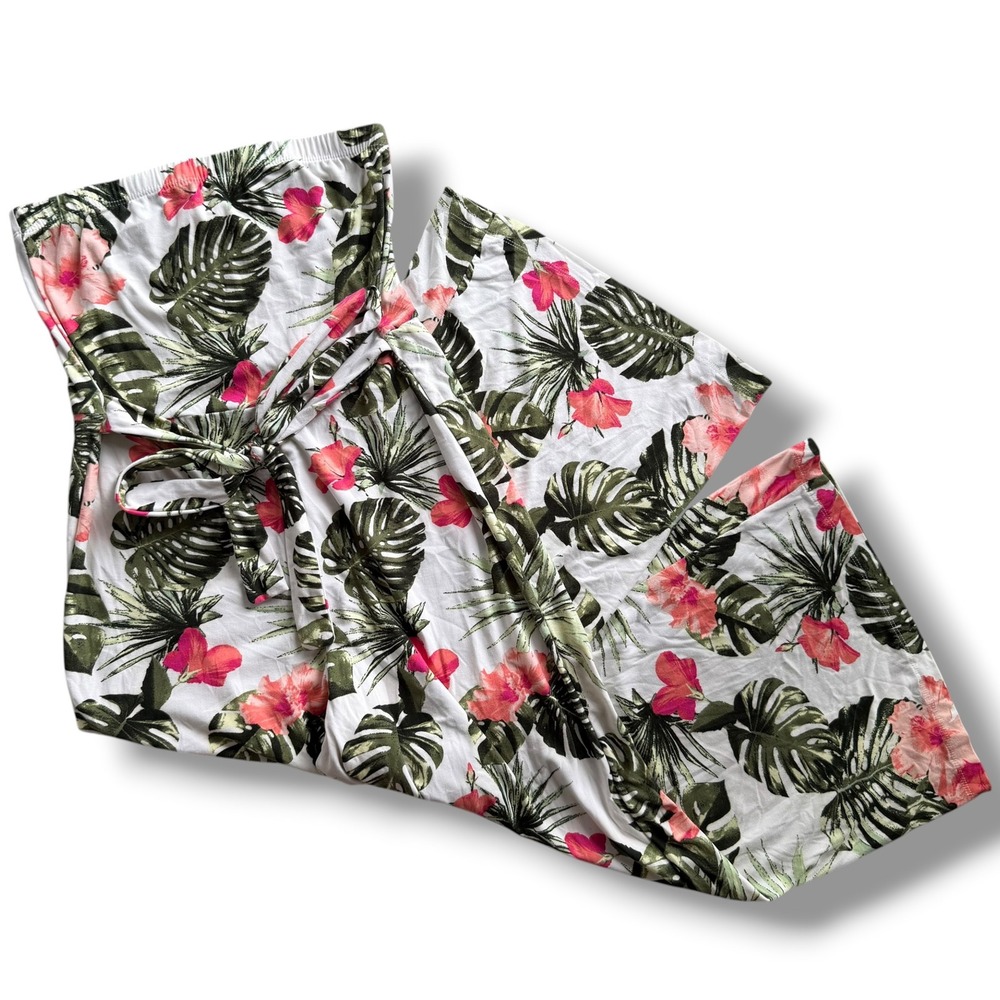 Stella Tweed Women S White Green Tropical Floral Strapless WideLeg Crop Jumpsuit